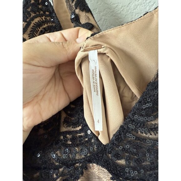 Free People Night Shimmers Sequin V-Neck Lined Mini Dress Black Glam Party Prom - Picture 12 of 12